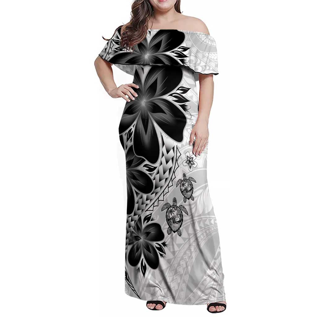 Polynesia Romantic Valentine Family Matching Off Shoulder Maxi Dress and Hawaiian Shirt Sea Turtle Couple With White Plumeria