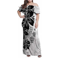 Polynesia Romantic Valentine Family Matching Off Shoulder Maxi Dress and Hawaiian Shirt Sea Turtle Couple With White Plumeria