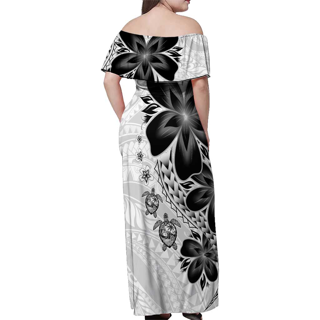 Polynesia Romantic Valentine Family Matching Off Shoulder Maxi Dress and Hawaiian Shirt Sea Turtle Couple With White Plumeria