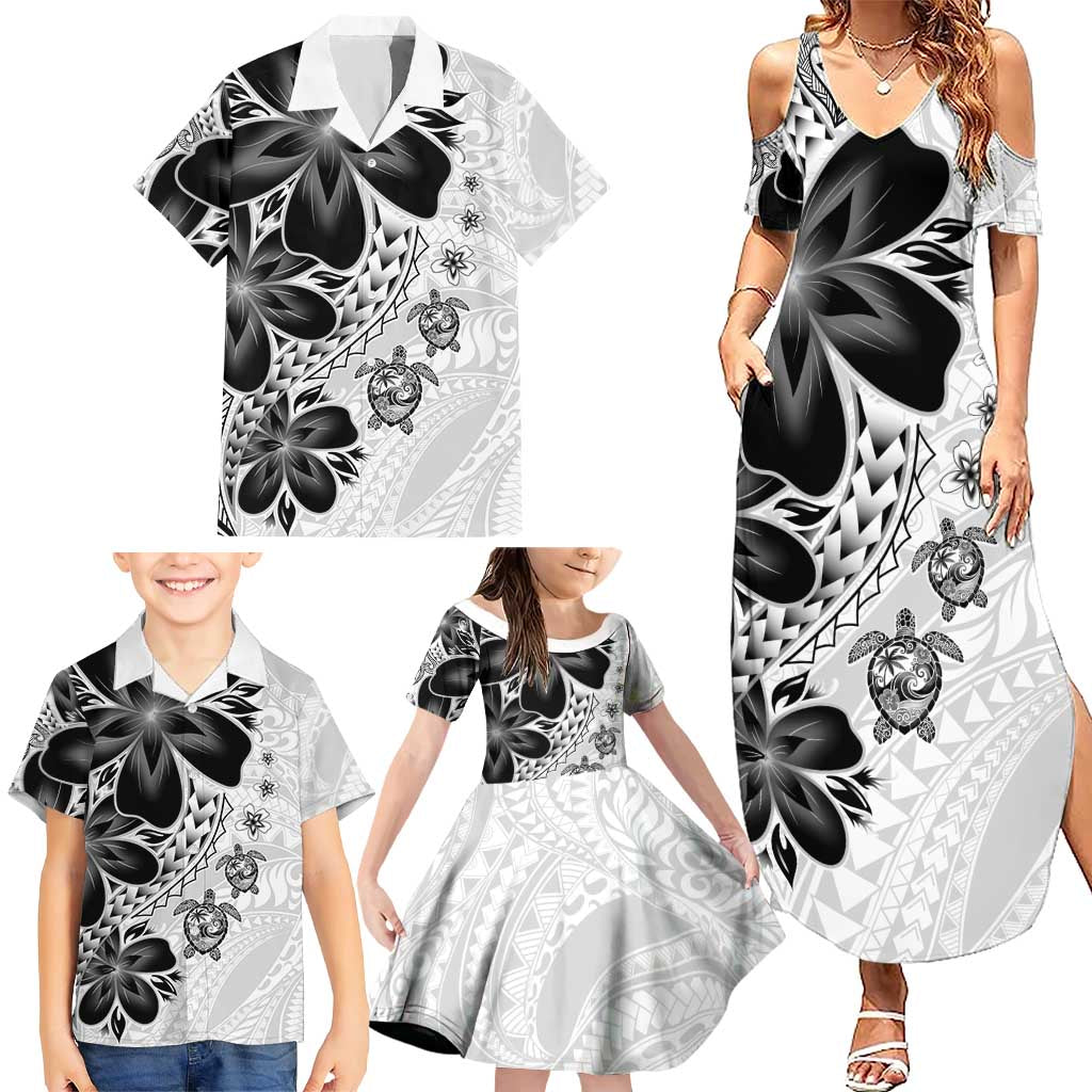 Polynesia Romantic Valentine Family Matching Summer Maxi Dress and Hawaiian Shirt Sea Turtle Couple With White Plumeria