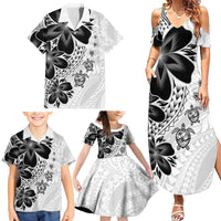 Polynesia Romantic Valentine Family Matching Summer Maxi Dress and Hawaiian Shirt Sea Turtle Couple With White Plumeria