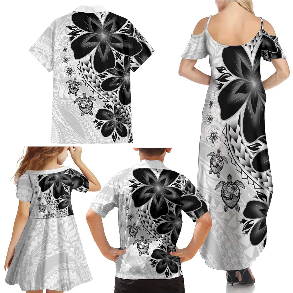 Polynesia Romantic Valentine Family Matching Summer Maxi Dress and Hawaiian Shirt Sea Turtle Couple With White Plumeria