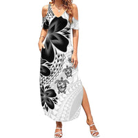 Polynesia Romantic Valentine Family Matching Summer Maxi Dress and Hawaiian Shirt Sea Turtle Couple With White Plumeria