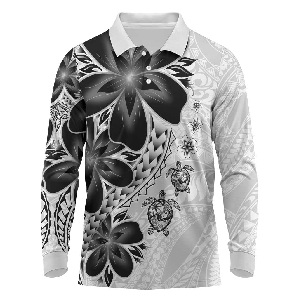 Polynesia Romantic Valentine Long Sleeve Polo Shirt Sea Turtle Couple With White Plumeria