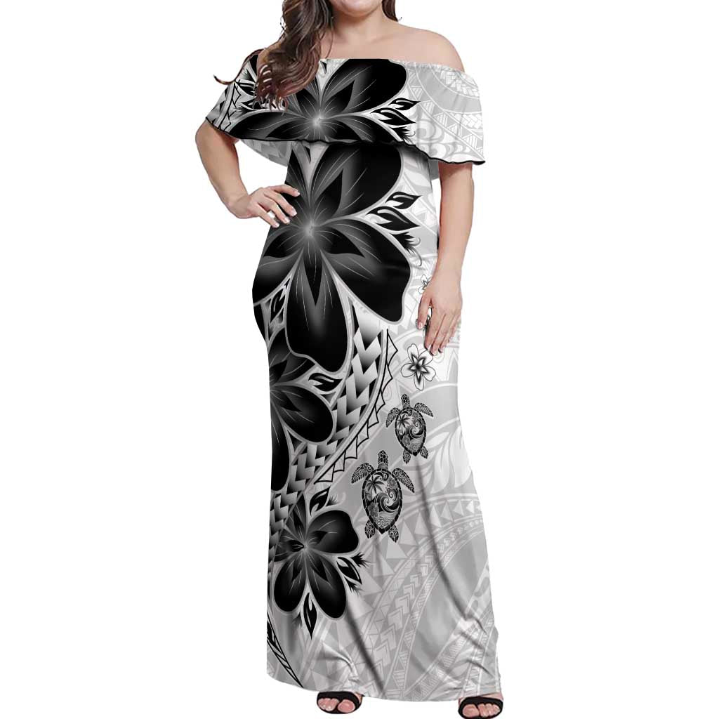 Polynesia Romantic Valentine Off Shoulder Maxi Dress Sea Turtle Couple With White Plumeria