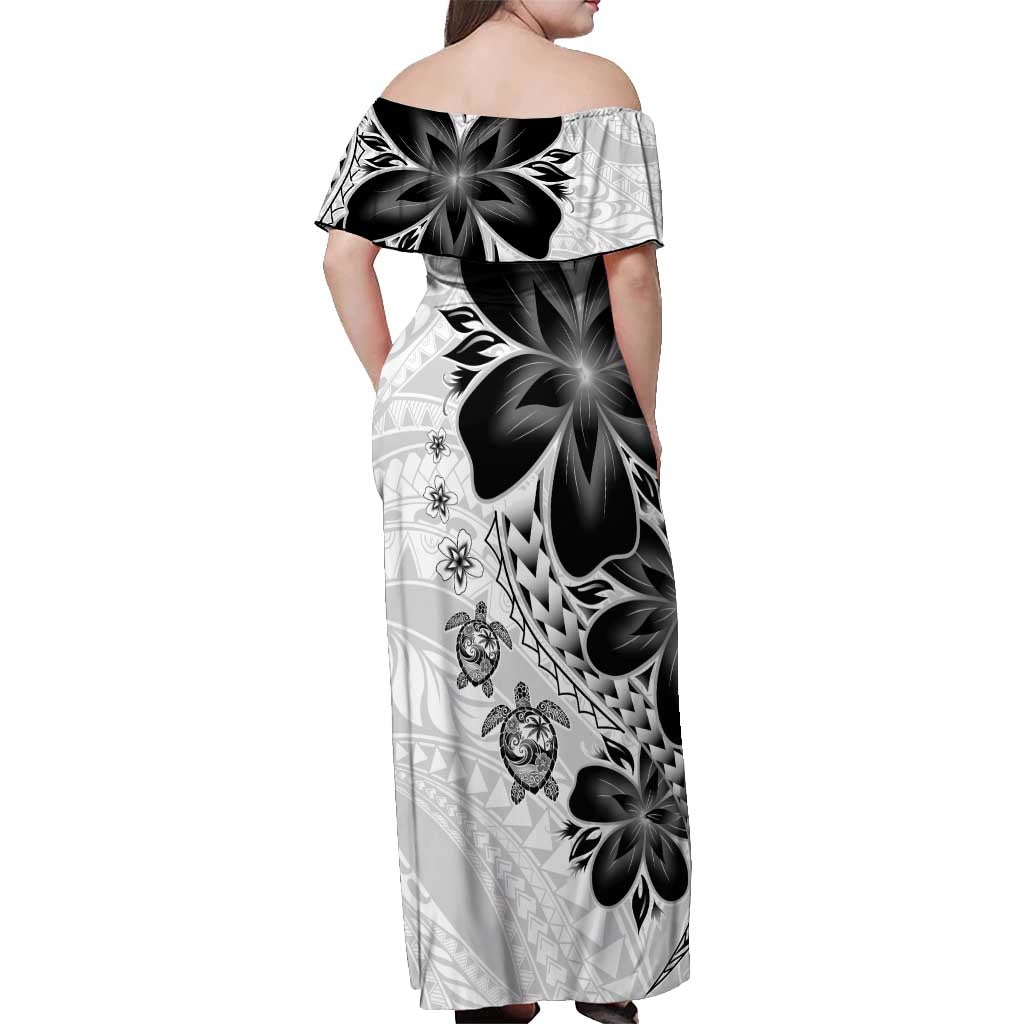 Polynesia Romantic Valentine Off Shoulder Maxi Dress Sea Turtle Couple With White Plumeria