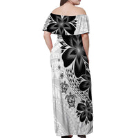 Polynesia Romantic Valentine Off Shoulder Maxi Dress Sea Turtle Couple With White Plumeria