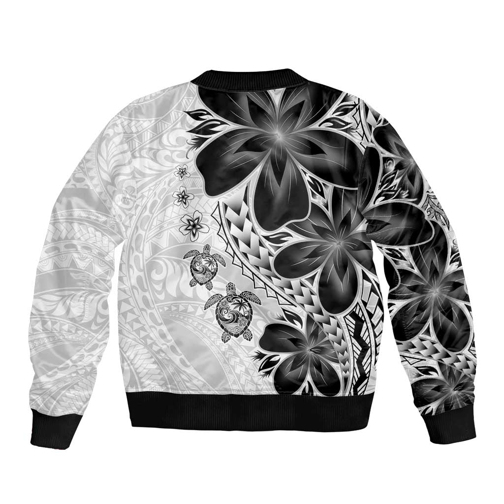 Polynesia Romantic Valentine Sleeve Zip Bomber Jacket Sea Turtle Couple With White Plumeria LT05 - Polynesian Pride