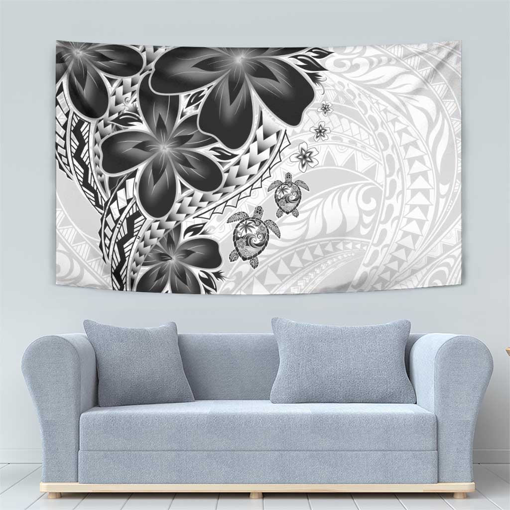 Polynesia Romantic Valentine Tapestry Sea Turtle Couple With White Plumeria