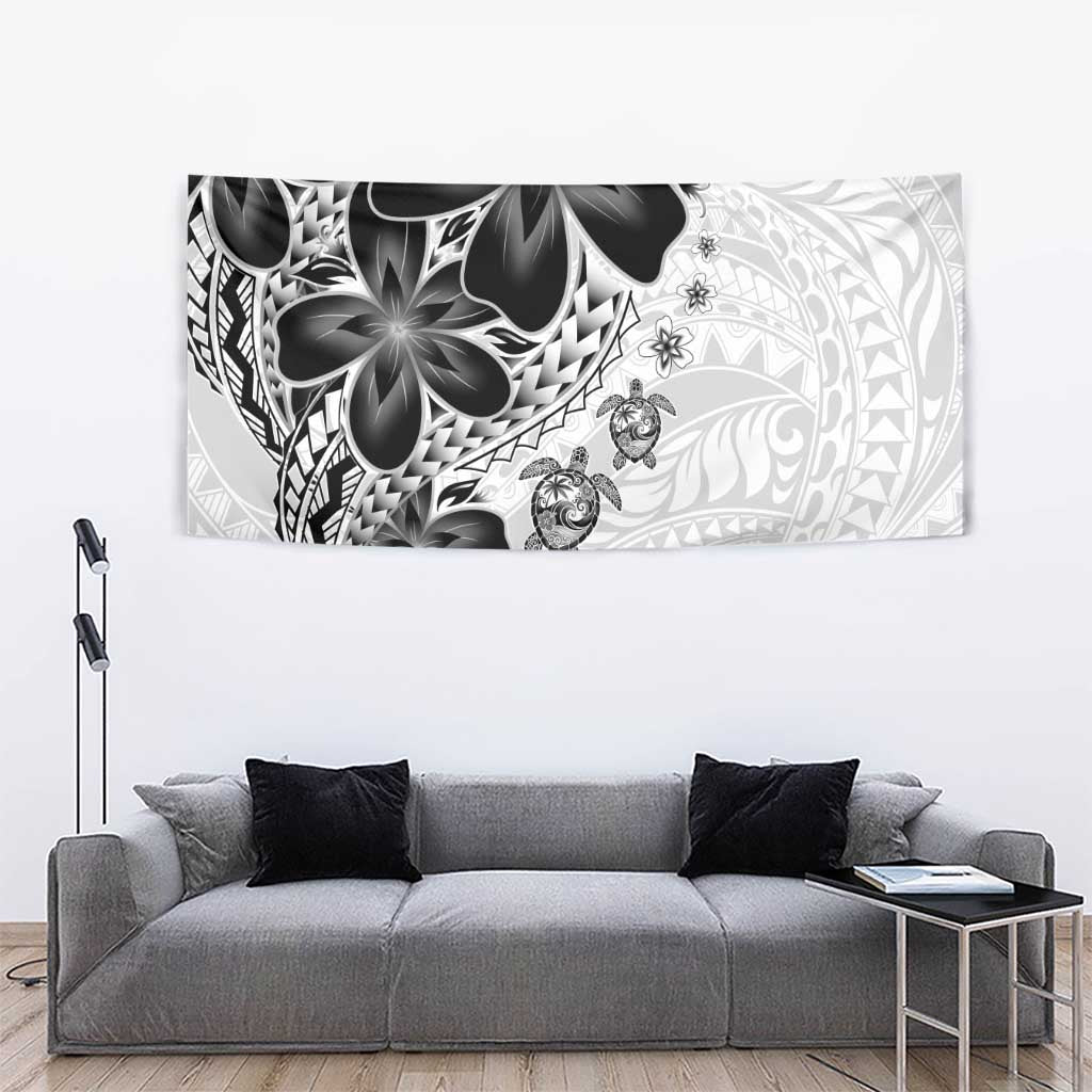 Polynesia Romantic Valentine Tapestry Sea Turtle Couple With White Plumeria