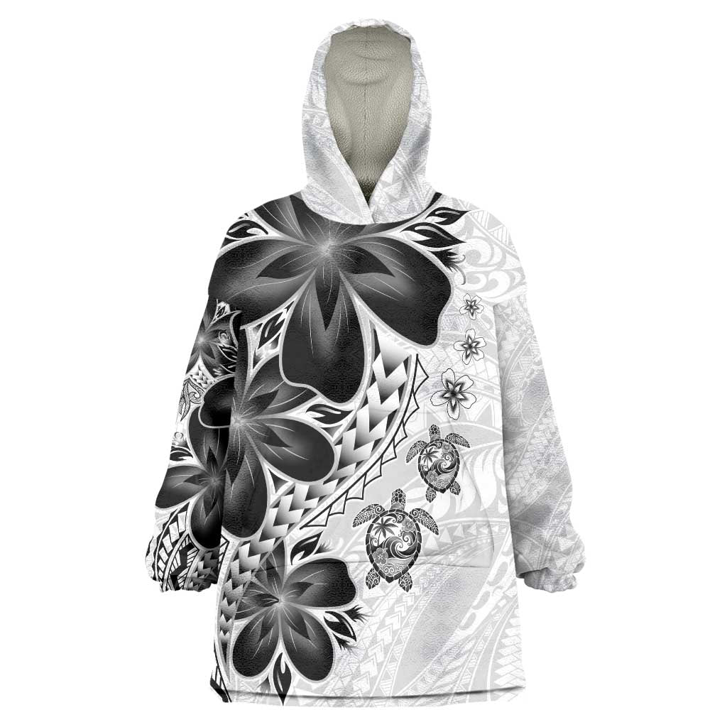 Polynesia Romantic Valentine Wearable Blanket Hoodie Sea Turtle Couple With White Plumeria