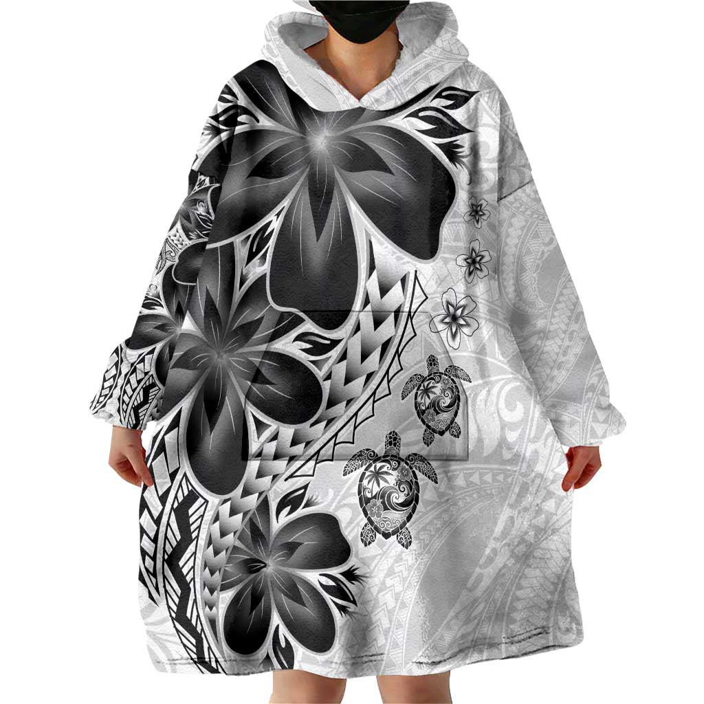 Polynesia Romantic Valentine Wearable Blanket Hoodie Sea Turtle Couple With White Plumeria