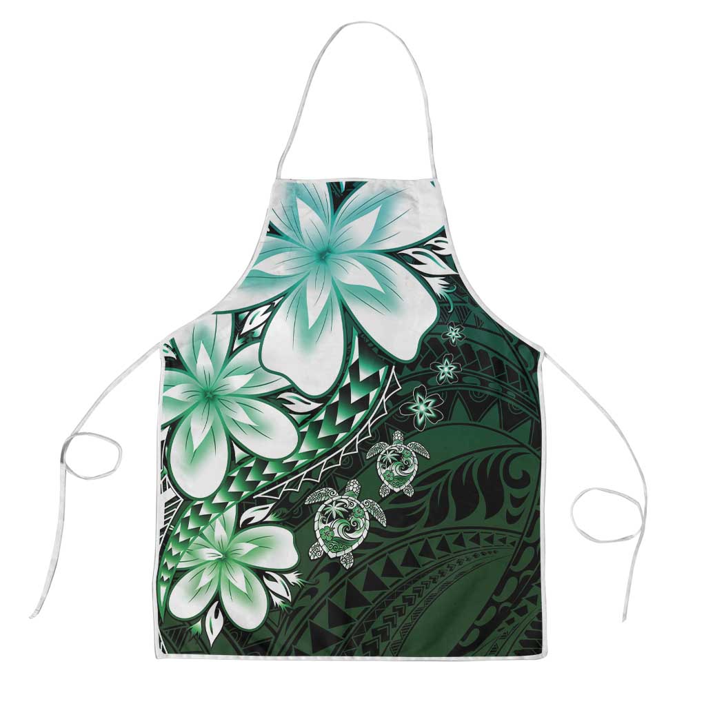Polynesia Romantic Valentine Apron Sea Turtle Couple With Aqua Gradient Plumeria