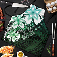 Polynesia Romantic Valentine Apron Sea Turtle Couple With Aqua Gradient Plumeria