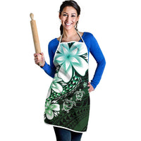 Polynesia Romantic Valentine Apron Sea Turtle Couple With Aqua Gradient Plumeria