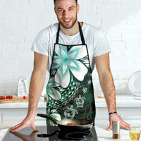 Polynesia Romantic Valentine Apron Sea Turtle Couple With Aqua Gradient Plumeria