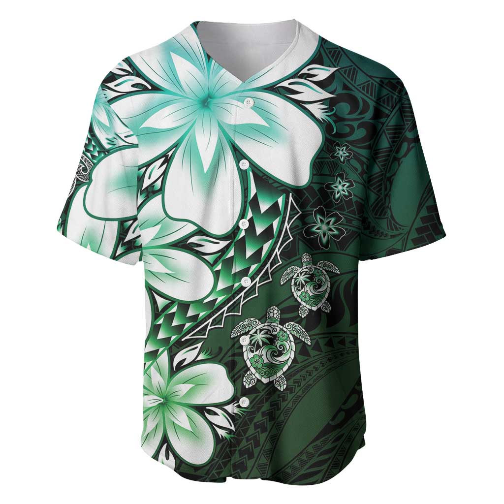 Polynesia Romantic Valentine Baseball Jersey Sea Turtle Couple With Aqua Gradient Plumeria