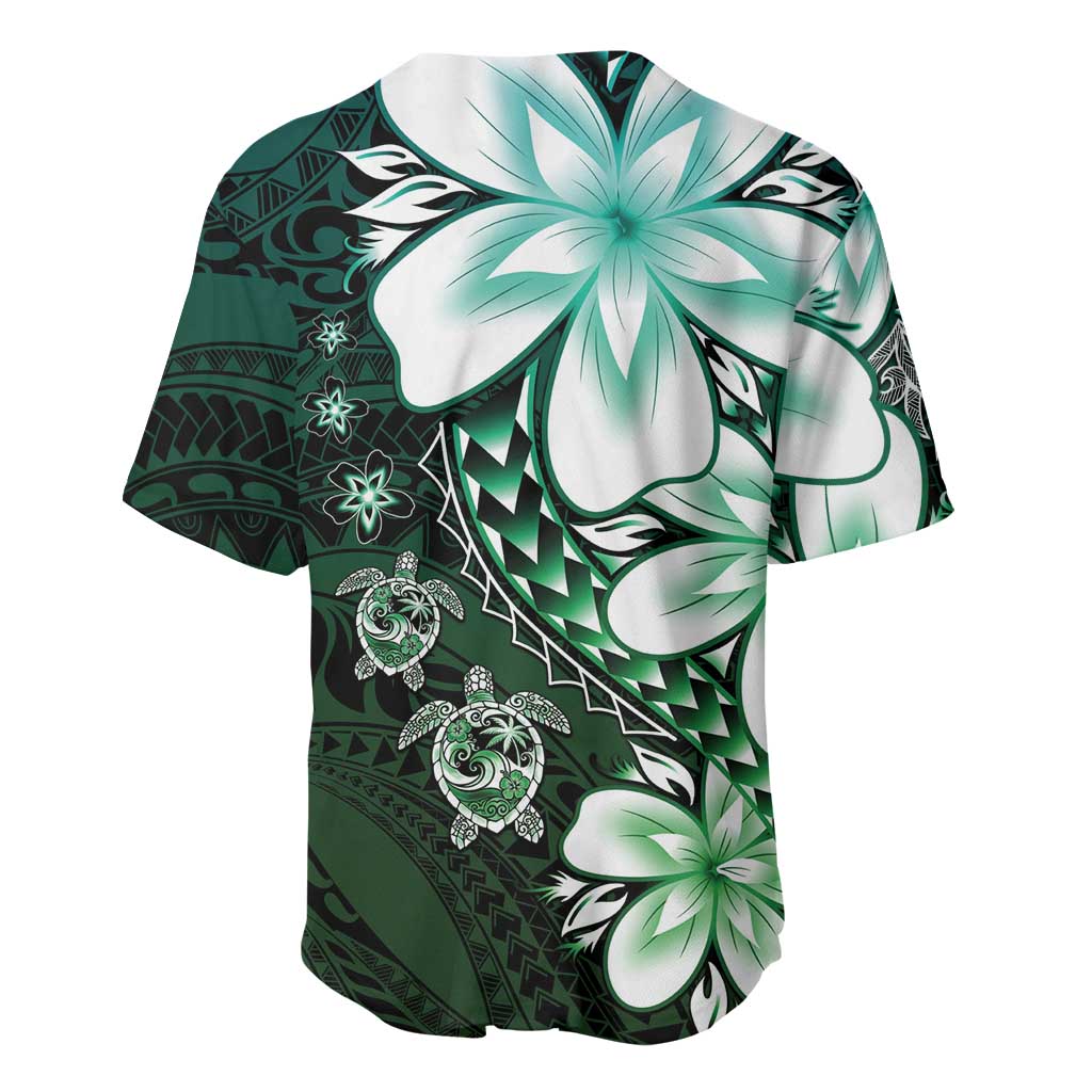 Polynesia Romantic Valentine Baseball Jersey Sea Turtle Couple With Aqua Gradient Plumeria
