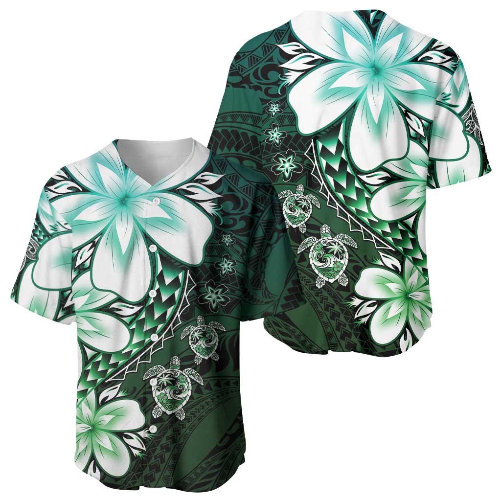 Polynesia Romantic Valentine Baseball Jersey Sea Turtle Couple With Aqua Gradient Plumeria