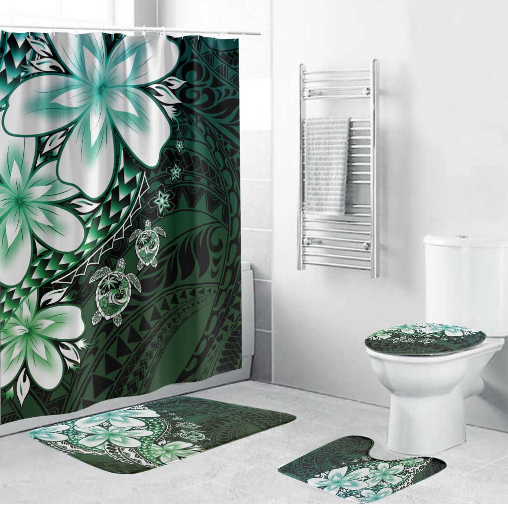 Polynesia Romantic Valentine Bathroom Set Sea Turtle Couple With Aqua Gradient Plumeria