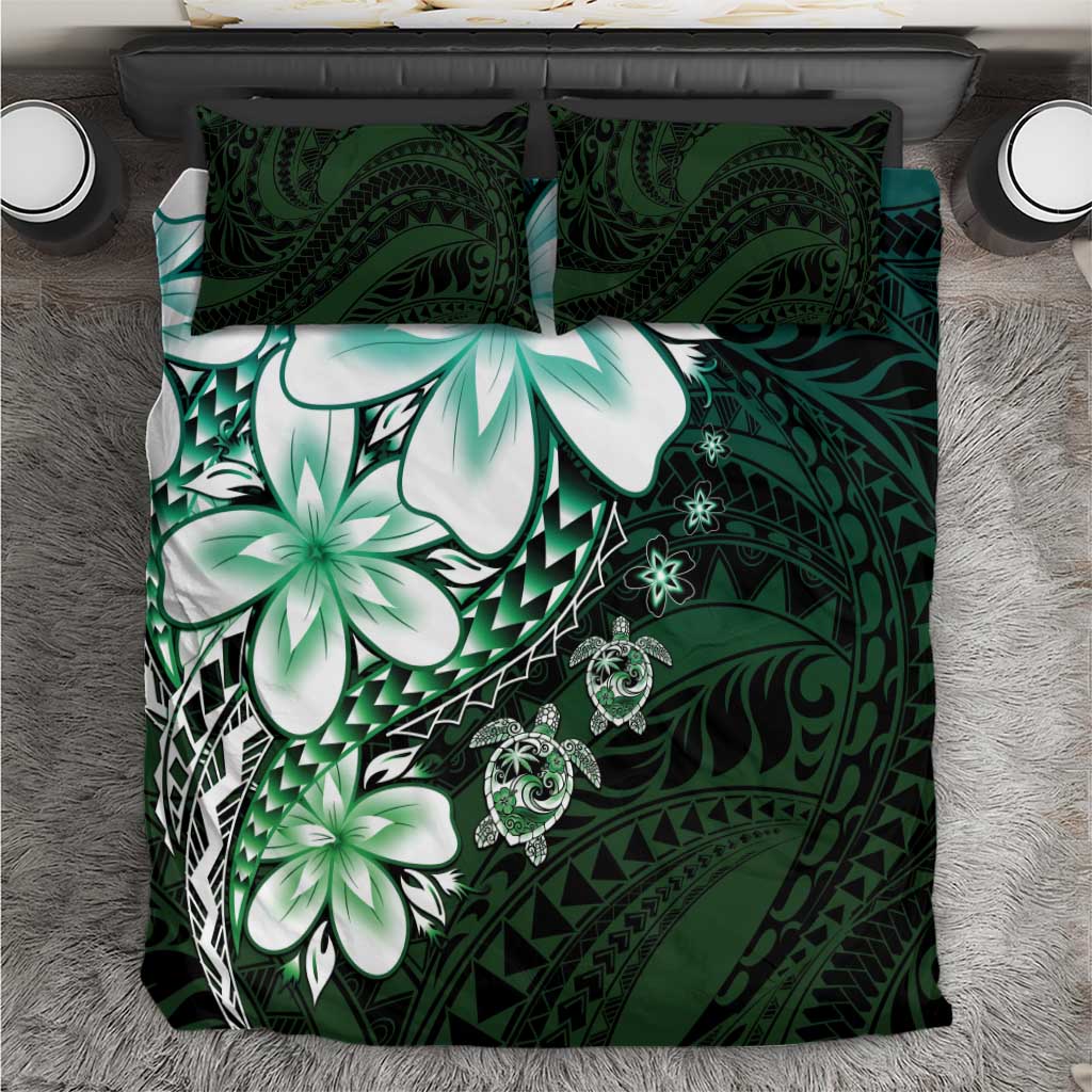 Polynesia Romantic Valentine Bedding Set Sea Turtle Couple With Aqua Gradient Plumeria