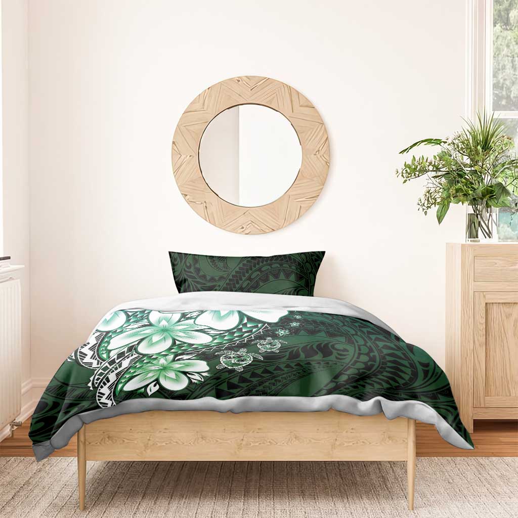 Polynesia Romantic Valentine Bedding Set Sea Turtle Couple With Aqua Gradient Plumeria LT05 - Polynesian Pride