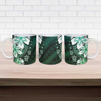 Polynesia Romantic Valentine Ceramic Mug Sea Turtle Couple With Aqua Gradient Plumeria