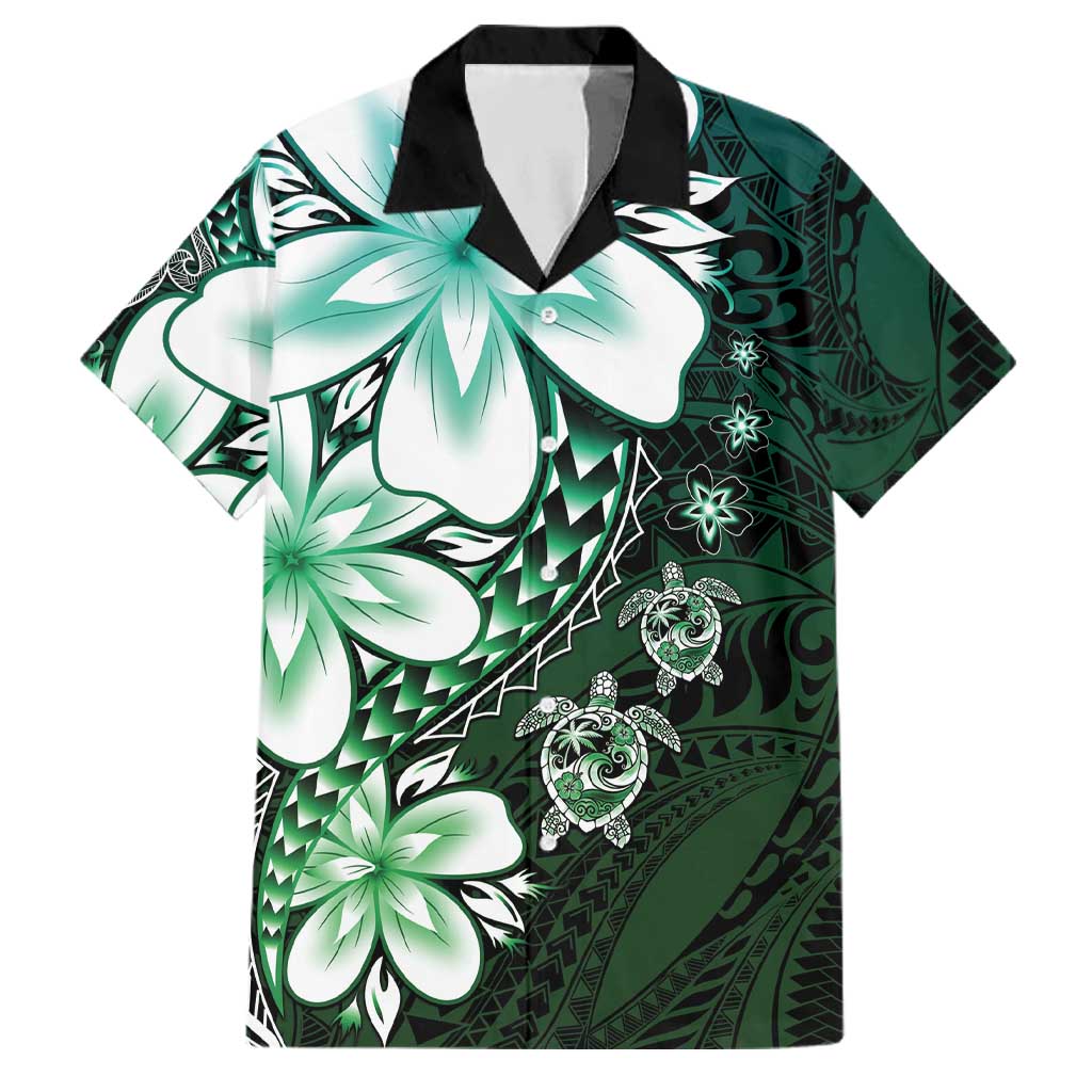 Polynesia Romantic Valentine Family Matching Long Sleeve Bodycon Dress and Hawaiian Shirt Sea Turtle Couple With Aqua Gradient Plumeria LT05 Dad's Shirt - Short Sleeve Aqua - Polynesian Pride