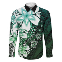 Polynesia Romantic Valentine Family Matching Mermaid Dress and Hawaiian Shirt Sea Turtle Couple With Aqua Gradient Plumeria LT05 Dad's Shirt - Long Sleeve Aqua - Polynesian Pride