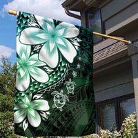 Polynesia Romantic Valentine Garden Flag Sea Turtle Couple With Aqua Gradient Plumeria