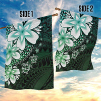 Polynesia Romantic Valentine Garden Flag Sea Turtle Couple With Aqua Gradient Plumeria