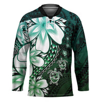 Polynesia Romantic Valentine Hockey Jersey Sea Turtle Couple With Aqua Gradient Plumeria