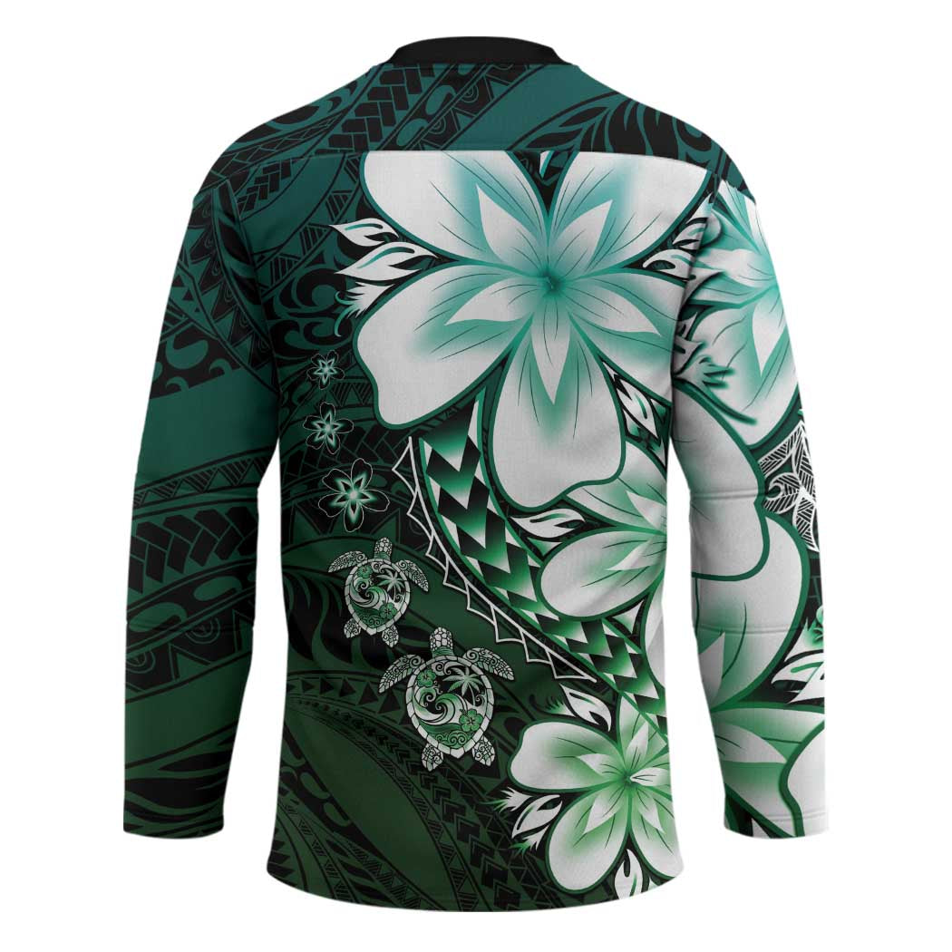 Polynesia Romantic Valentine Hockey Jersey Sea Turtle Couple With Aqua Gradient Plumeria