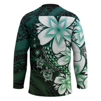 Polynesia Romantic Valentine Hockey Jersey Sea Turtle Couple With Aqua Gradient Plumeria