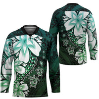 Polynesia Romantic Valentine Hockey Jersey Sea Turtle Couple With Aqua Gradient Plumeria