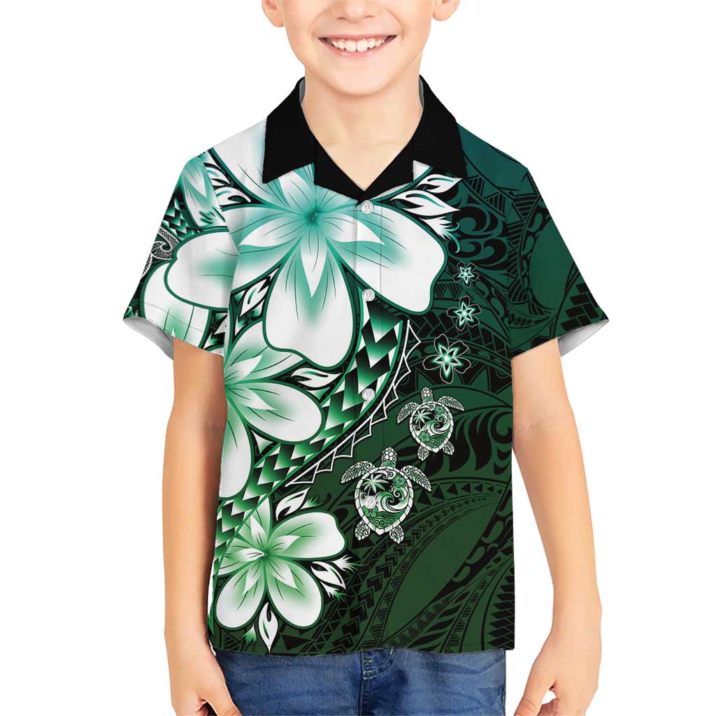 Polynesia Romantic Valentine Kid Hawaiian Shirt Sea Turtle Couple With Aqua Gradient Plumeria