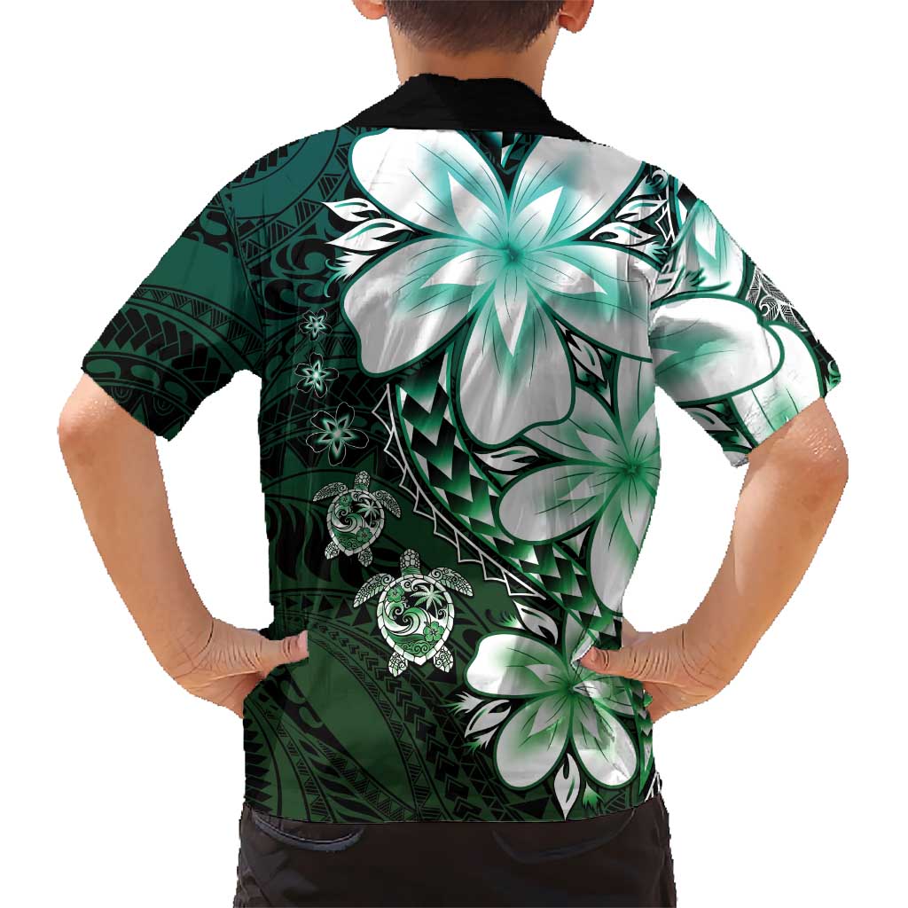 Polynesia Romantic Valentine Kid Hawaiian Shirt Sea Turtle Couple With Aqua Gradient Plumeria