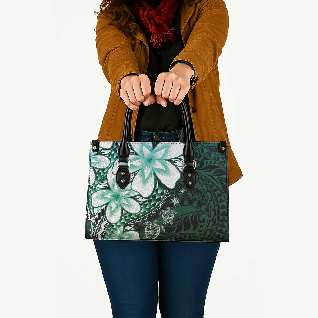 Polynesia Romantic Valentine Leather Bag Sea Turtle Couple With Aqua Gradient Plumeria