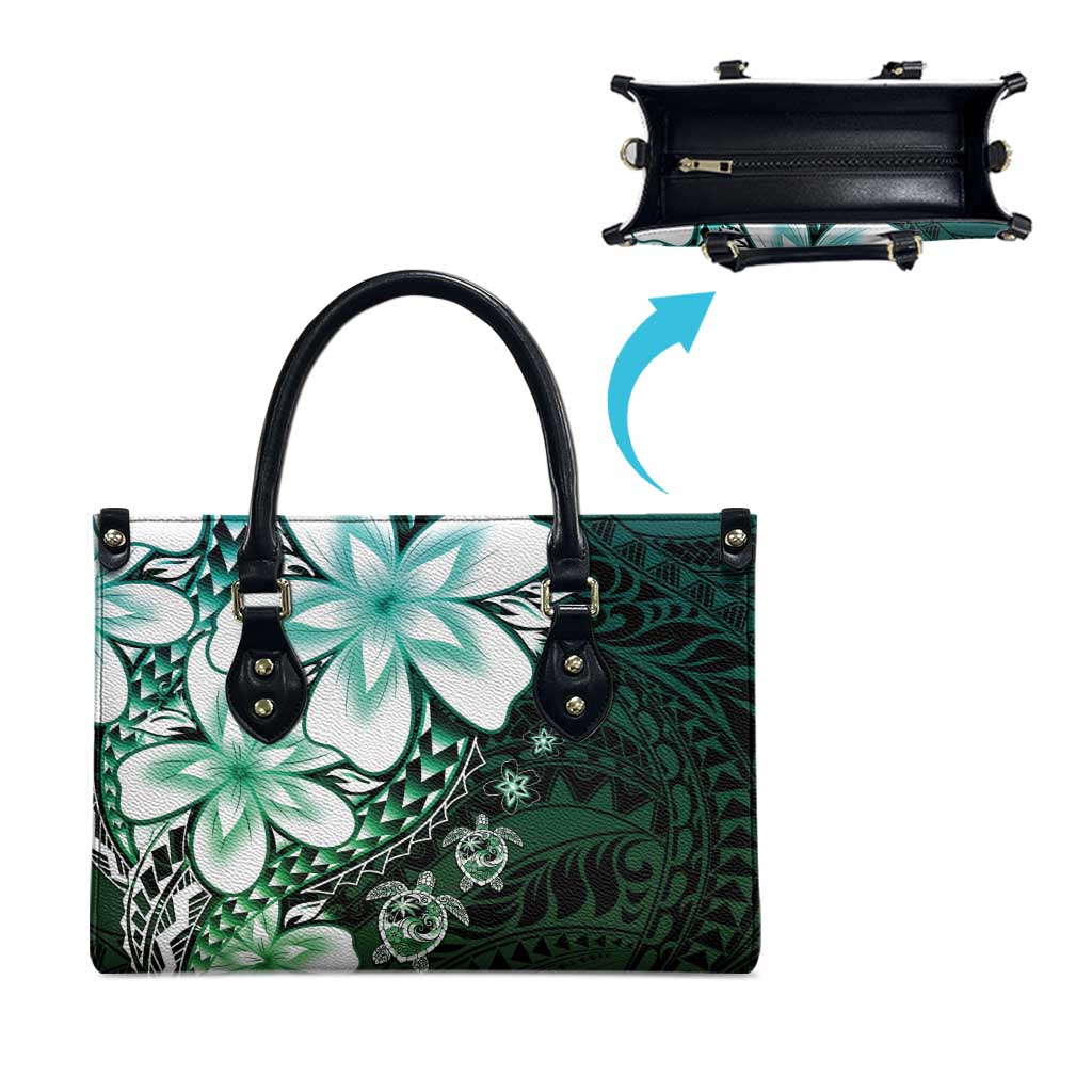 Polynesia Romantic Valentine Leather Bag Sea Turtle Couple With Aqua Gradient Plumeria