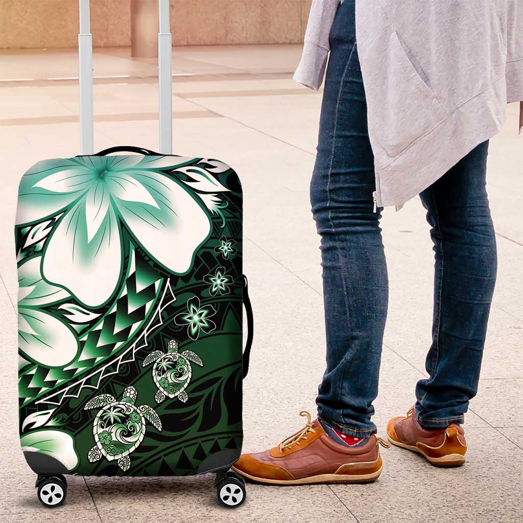 Polynesia Romantic Valentine Luggage Cover Sea Turtle Couple With Aqua Gradient Plumeria