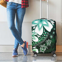 Polynesia Romantic Valentine Luggage Cover Sea Turtle Couple With Aqua Gradient Plumeria
