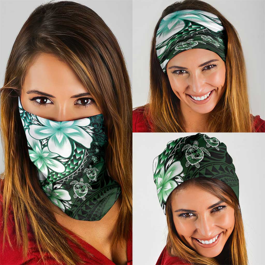 Polynesia Romantic Valentine Neck Gaiter Sea Turtle Couple With Aqua Gradient Plumeria LT05 - Polynesian Pride