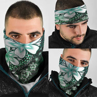 Polynesia Romantic Valentine Neck Gaiter Sea Turtle Couple With Aqua Gradient Plumeria LT05 - Polynesian Pride