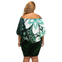 Polynesia Romantic Valentine Off Shoulder Short Dress Sea Turtle Couple With Aqua Gradient Plumeria LT05 - Polynesian Pride