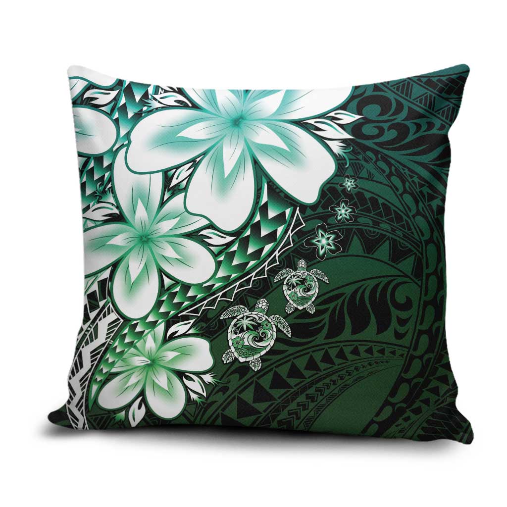 Polynesia Romantic Valentine Pillow Cover Sea Turtle Couple With Aqua Gradient Plumeria