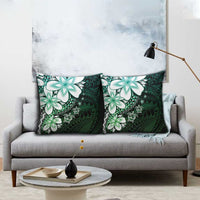 Polynesia Romantic Valentine Pillow Cover Sea Turtle Couple With Aqua Gradient Plumeria