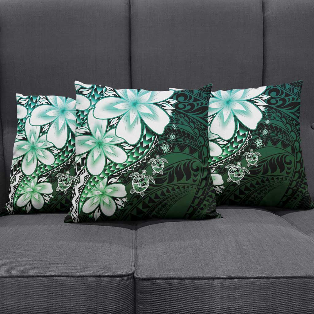 Polynesia Romantic Valentine Pillow Cover Sea Turtle Couple With Aqua Gradient Plumeria