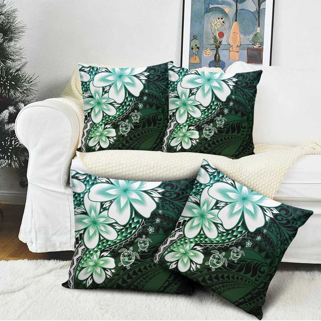Polynesia Romantic Valentine Pillow Cover Sea Turtle Couple With Aqua Gradient Plumeria