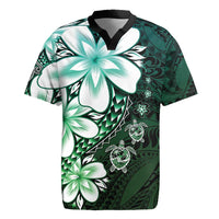 Polynesia Romantic Valentine Rugby Jersey Sea Turtle Couple With Aqua Gradient Plumeria LT05 Aqua - Polynesian Pride