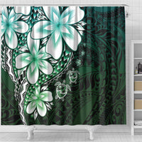 Polynesia Romantic Valentine Shower Curtain Sea Turtle Couple With Aqua Gradient Plumeria